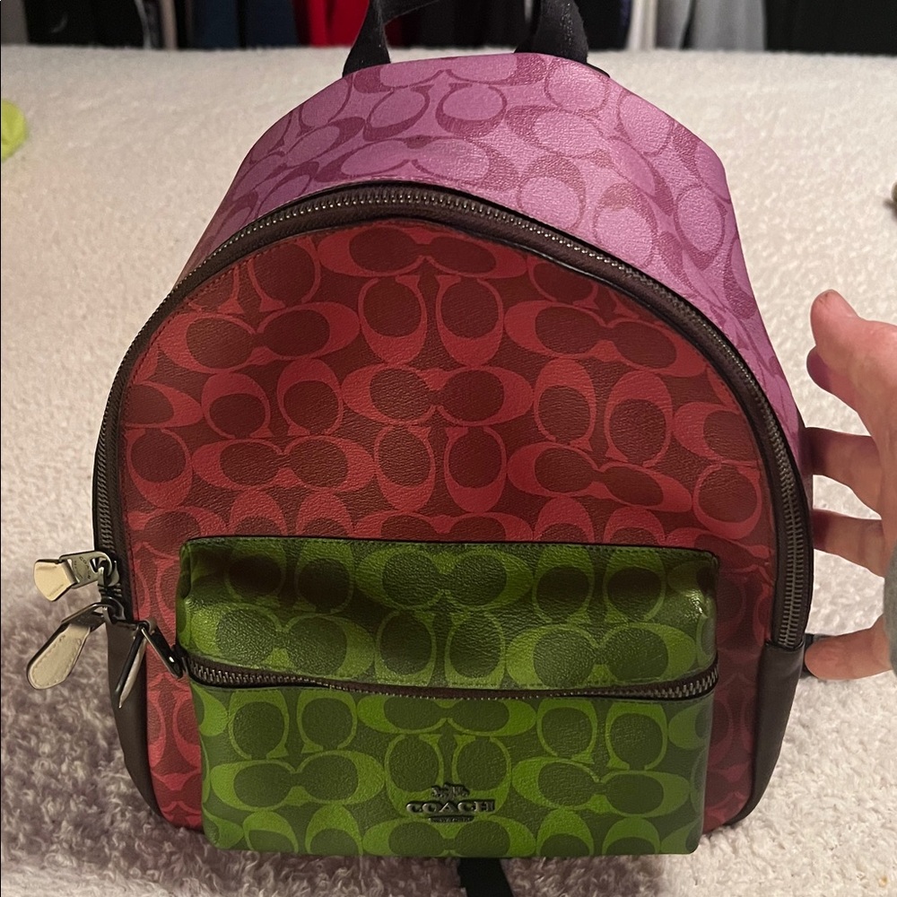 Coach Red and Green Signature Canvas Backpack - Picture 5 of 7